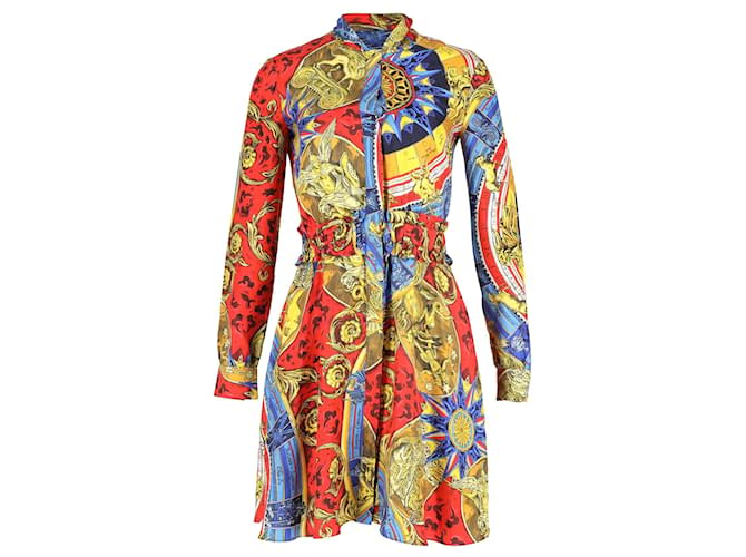 Moschino Roman Scarf Printed Long-Sleeve Dress in Multicolor Silk Multiple colors  ref.1292439