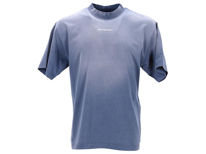 Balenciaga Faded Logo T-shirt in Blue Cotton Light blue  ref.1292448