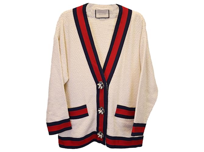 Gucci Crystal Buttons Oversized Cardigan in Ecru Cotton White Cream  ref.1292452