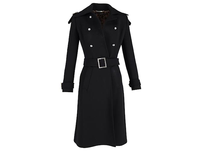 Dolce & Gabbana Abrigo con botonadura forrada y cinturón en lana negra Negro  ref.1292465