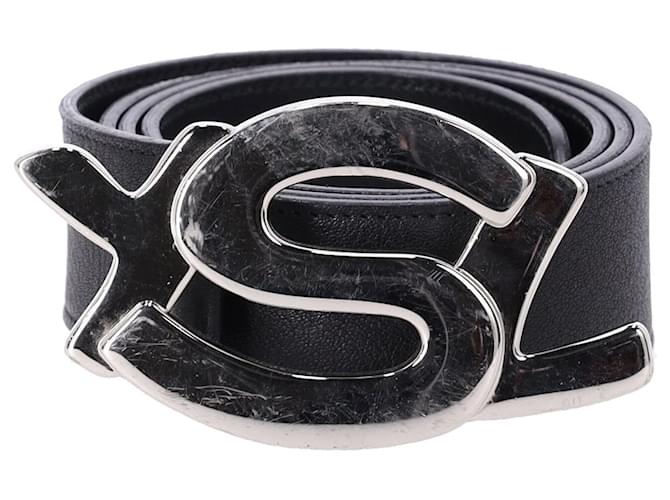 Cintura con fibbia logo YSL Saint Laurent Paris in pelle nera Nero  ref.1292466