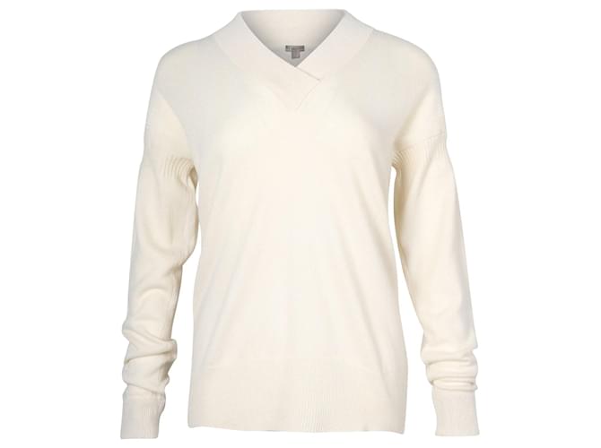 Burberry-Pullover mit V-Ausschnitt aus cremefarbenem Kaschmir Weiß Roh Wolle  ref.1292474