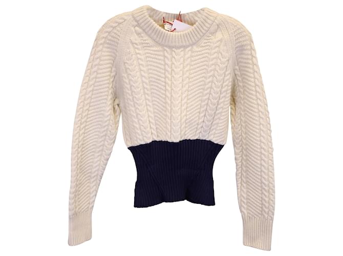 Alexander McQueen Bi-Color Cable-Knit Sweater in Cream Wool White  ref.1292475
