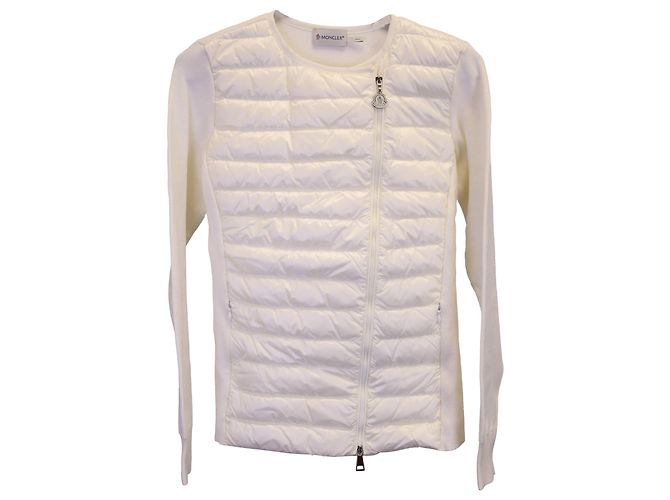 Moncler Asymmetrical Zipped Jacket in Cream Polyamide White