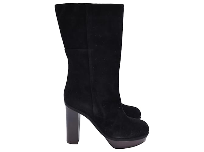 Marni Mid Calf Heeled Boots in Black Suede  ref.1292479
