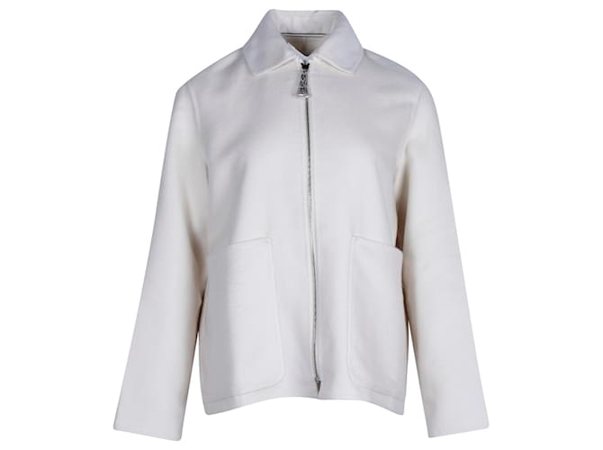 Hermès Blousonjacke aus cremefarbenem Kaschmir Weiß Roh Wolle  ref.1292480