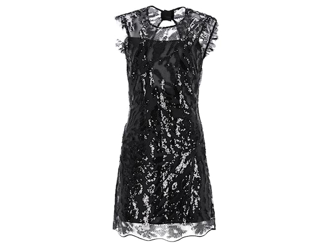 Sandro Embellished Sequin Mini Dress in Black Polyester  ref.1292482