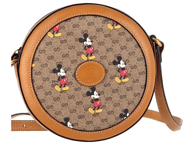 Sac bandoulière rond Gucci x Disney Mini GG Supreme en toile et cuir marron  ref.1292489