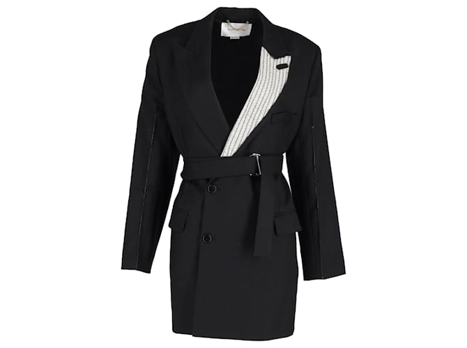 Victoria Beckham minivestido estilo blazer con botonadura forrada en mezcla de lana negra Negro  ref.1292509