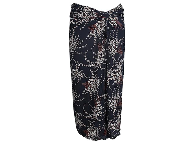 Ba&Sh Omille Floral Knee-length Skirt in Navy Blue Cotton  ref.1292510