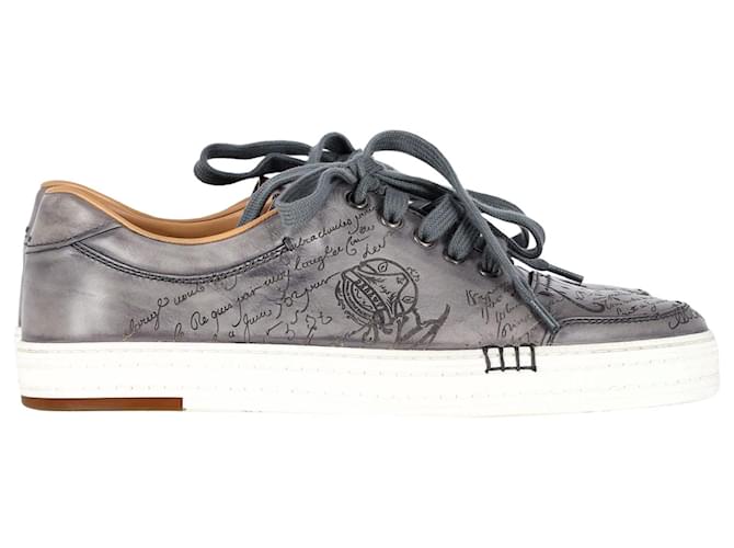 Berluti Scritto Calligraphy Sneakers in Grey Leather  ref.1292522