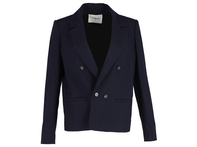 Ba&Sh Double-Breasted Coat in Navy Blue Viscose