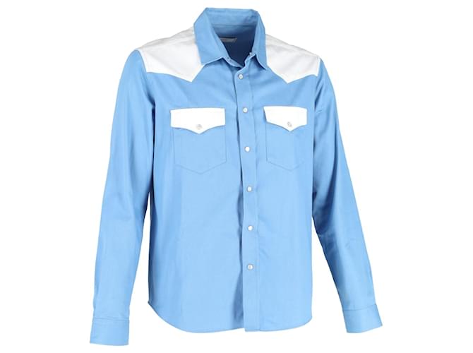 Ami Paris Ami Western Style Long-Sleeved Shirt in Blue and White Cotton  ref.1292538