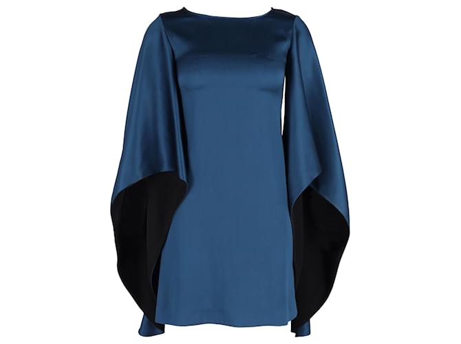 Saint Laurent Mini-robe à manches évasées en soie bleue  ref.1292563