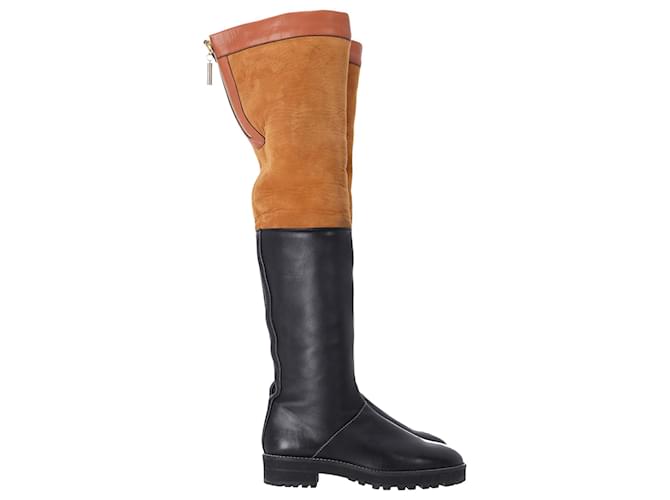 Stuart Weitzman Renata Two-Tone Shearling Over-The-Knee Boots In Black Leather  ref.1292571