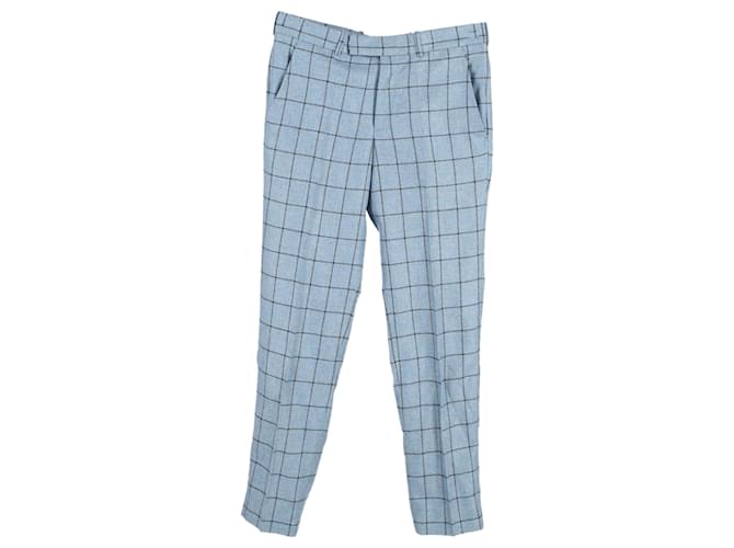Alexander McQueen Window-Pane Check Trousers in Light Blue Wool  ref.1292572