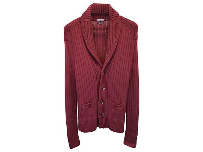 Tom Ford  Slim-Fit Shawl-Collar Ribbed Cardigan in Burgundy Wool Dark red  ref.1292573