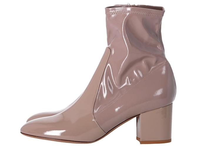 Valentino Garavani Valentino Block Heel Ankle Boots in Beige Patent Leather  ref.1292576