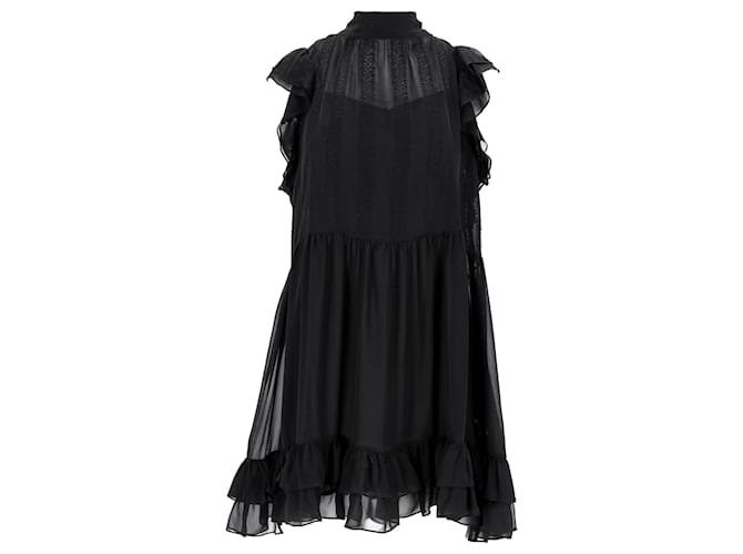 Ulla Johnson Mini-robe à volants Remy en soie noire  ref.1292577