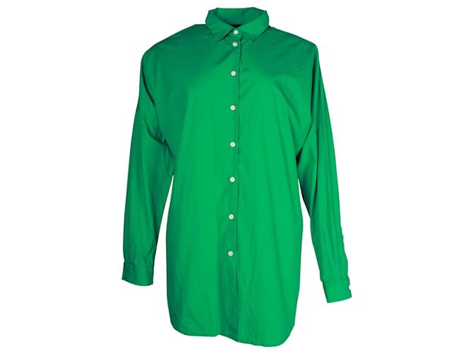 Maje Camicile Oversized Button-Up Shirt in Green Cotton Poplin  ref.1292583