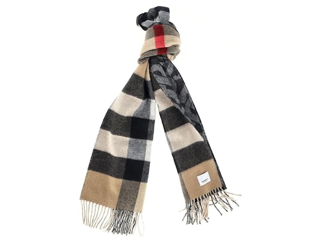 Burberry Reversible Monogram Check Scarf in Multicolor Cashmere Multiple colors Wool  ref.1292586