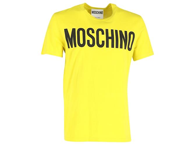 Moschino Logo Print Short Sleeve T-Shirt in Yellow Cotton  ref.1292594