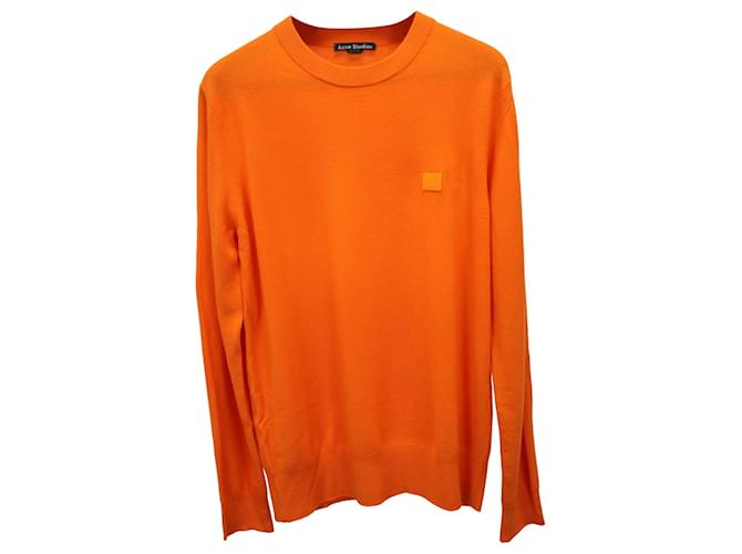 Acne Studios Face Patch Crewneck Sweater aus orangefarbener Wolle  ref.1292597