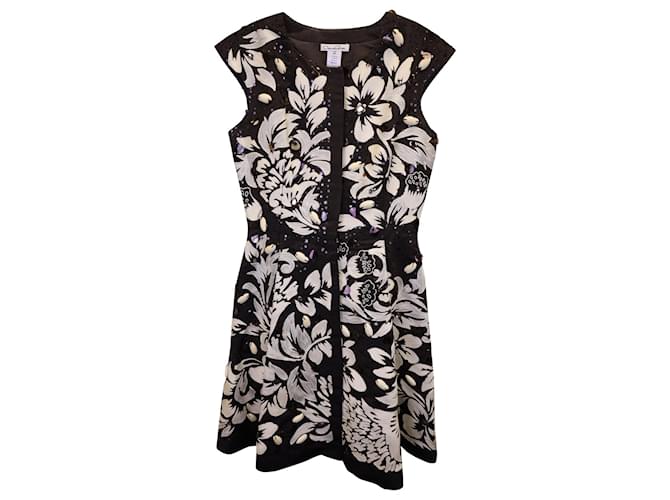 Oscar de la Renta Floral Embellished Sleeveless Dress in Brown Silk  ref.1292601