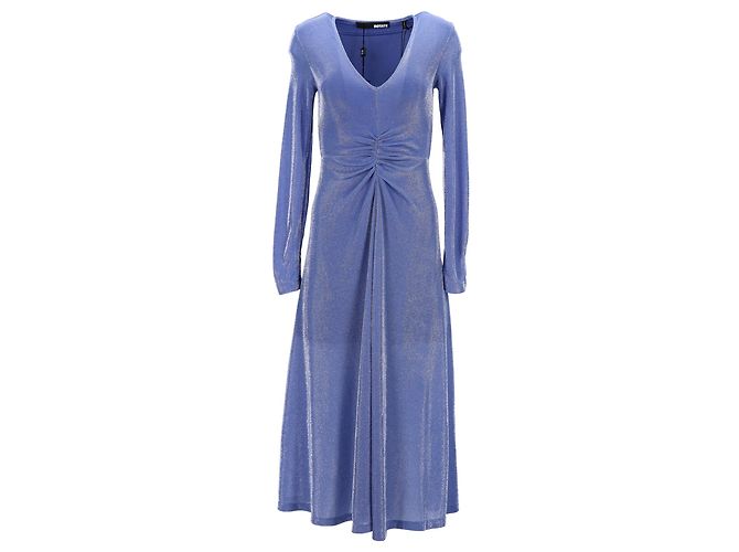 Autre Marque Rotate Birger Christensen Sierra Ruched Metallic Midi Dress in Blue Polyamide
