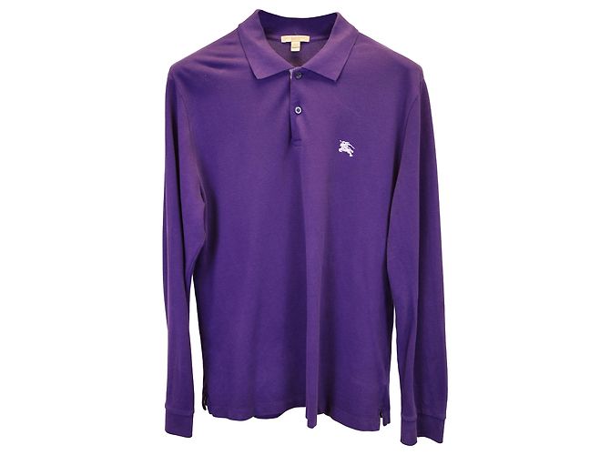 Camisa polo de manga comprida Burberry em algodão roxo