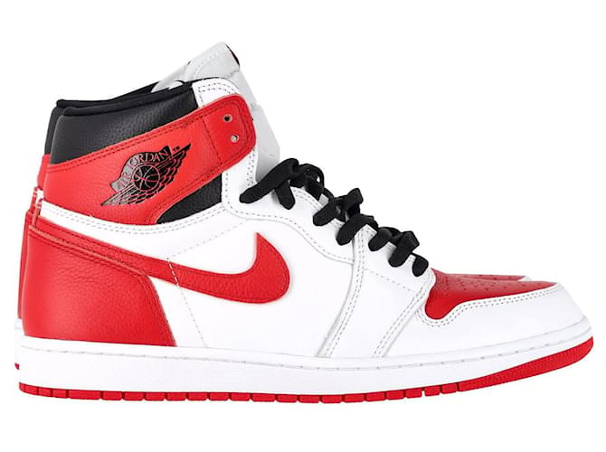 Nike Air Jordan 1 Sneakers alte retrò in bianco/Pelle rossa universitaria Rosso  ref.1292619