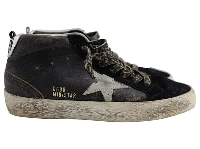 Golden Goose Mid Star Shiny Upper and Spur Suede Sneakers in Black Leather  ref.1292621