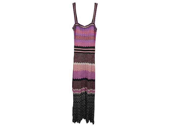 Sandro Sonya Chevron Stretch Knit Midi Dress in Multicolor Viscose Pink Cellulose fibre  ref.1292624