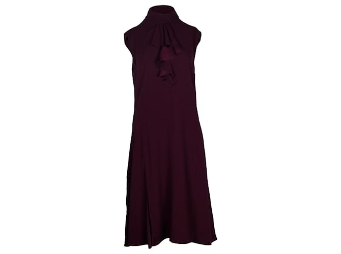 Prada Ruffled Sleeveless Dress in Burgundy Polyester Dark red  ref.1292628
