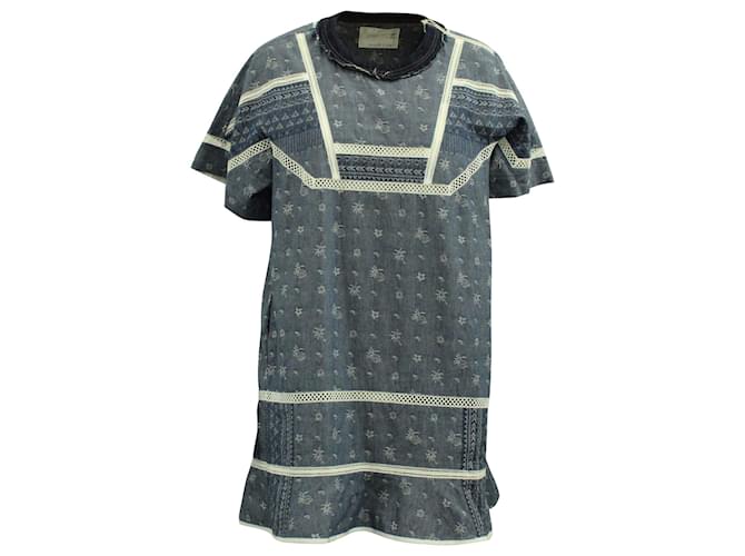 Sacai Denim Embroidered Dress in Light Blue Cotton  ref.1292632