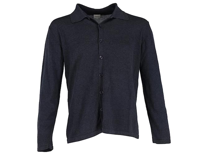 Giorgio Armani Armani Collezioni Buttoned Long-Sleeve Knit Top in Navy Blue Cotton  ref.1292675