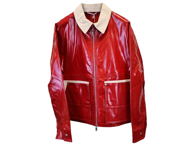 Veste enduite zippée sur le devant Valentino Garavani en coton rouge  ref.1292690