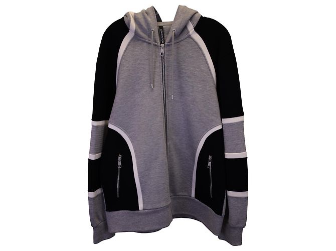 Neil Barrett Sweat à capuche zippé color block sur le devant en coton gris