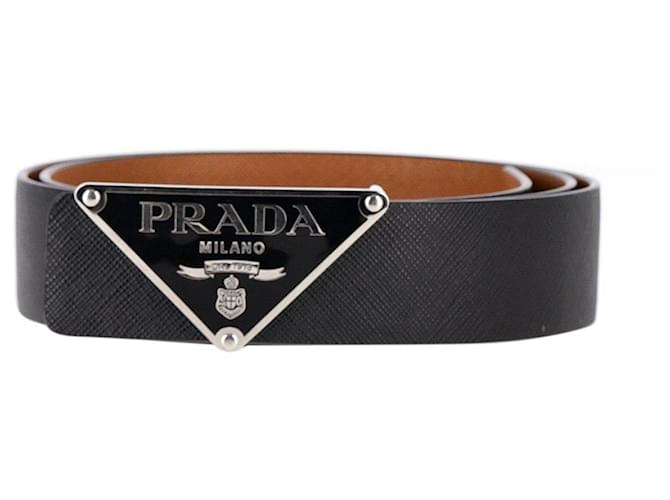 Cintura Prada con fibbia logo in pelle Saffiano nera Nero  ref.1292698
