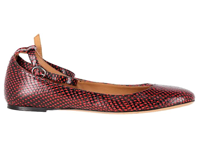 Isabel Marant Etoile Lili Python-Effect Ballet Flats in Black and Red Leather  ref.1292702