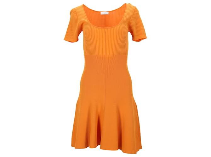 Vestido de punto de canalé Sandro Paris en viscosa naranja Amarillo Fibra de celulosa  ref.1292725