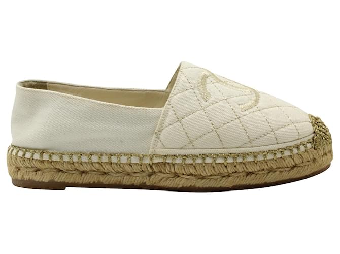 Chanel Interlocking CC Logo Espadrilles Loafers in White Canvas Cloth  ref.1292737