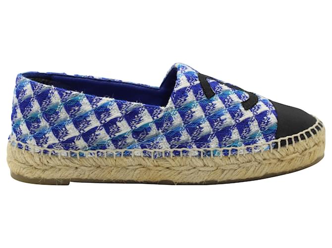 Chanel Interlocking CC Logo Espadrilles Loafers in Blue Tweed Cotton  ref.1292738