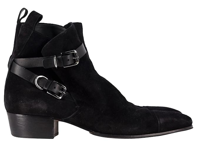 Balmain Buckle Detail Ankle Boots in Black Suede  ref.1292740