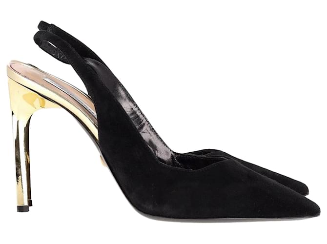 Zapatos de tacón con tira trasera Diane Von Furstenberg y tacón metálico en ante negro Suecia  ref.1292759
