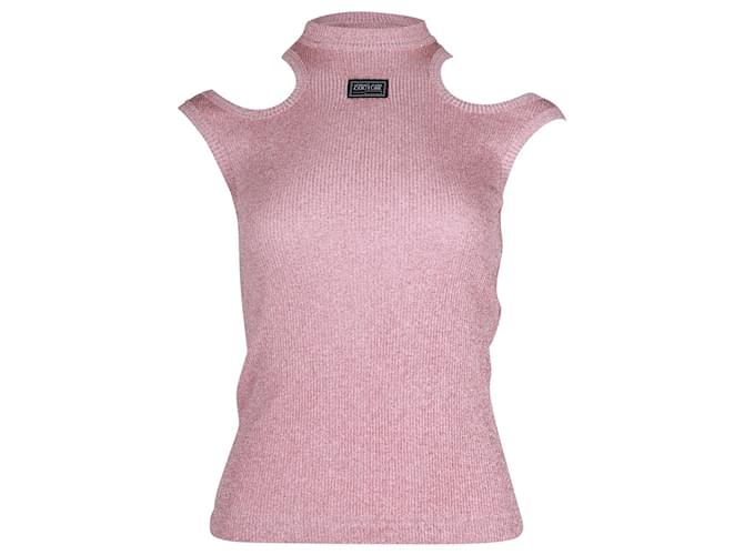 Versace Jeans Couture Blusa de malha brilhante sem mangas em viscose rosa Fibra de celulose  ref.1292786