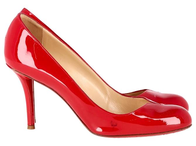 Sapatos Christian Louboutin de bico redondo em couro envernizado vermelho  ref.1292791