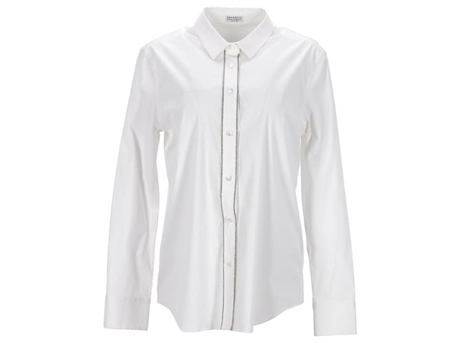 Brunello Cucinelli Monili Button-Down Shirt in White Cotton  ref.1292800