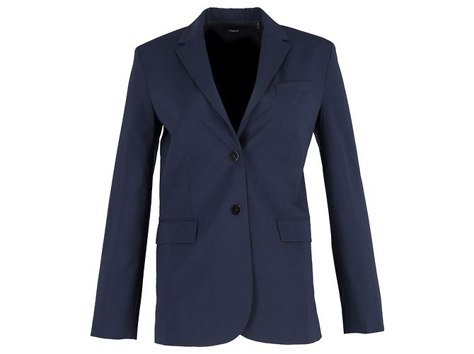Theory Single-Breasted Blazer Jacket in Navy Blue Polyester