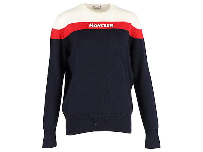 Moncler Colorblock Logo Sweater in Multicolor Wool Multiple colors  ref.1292816